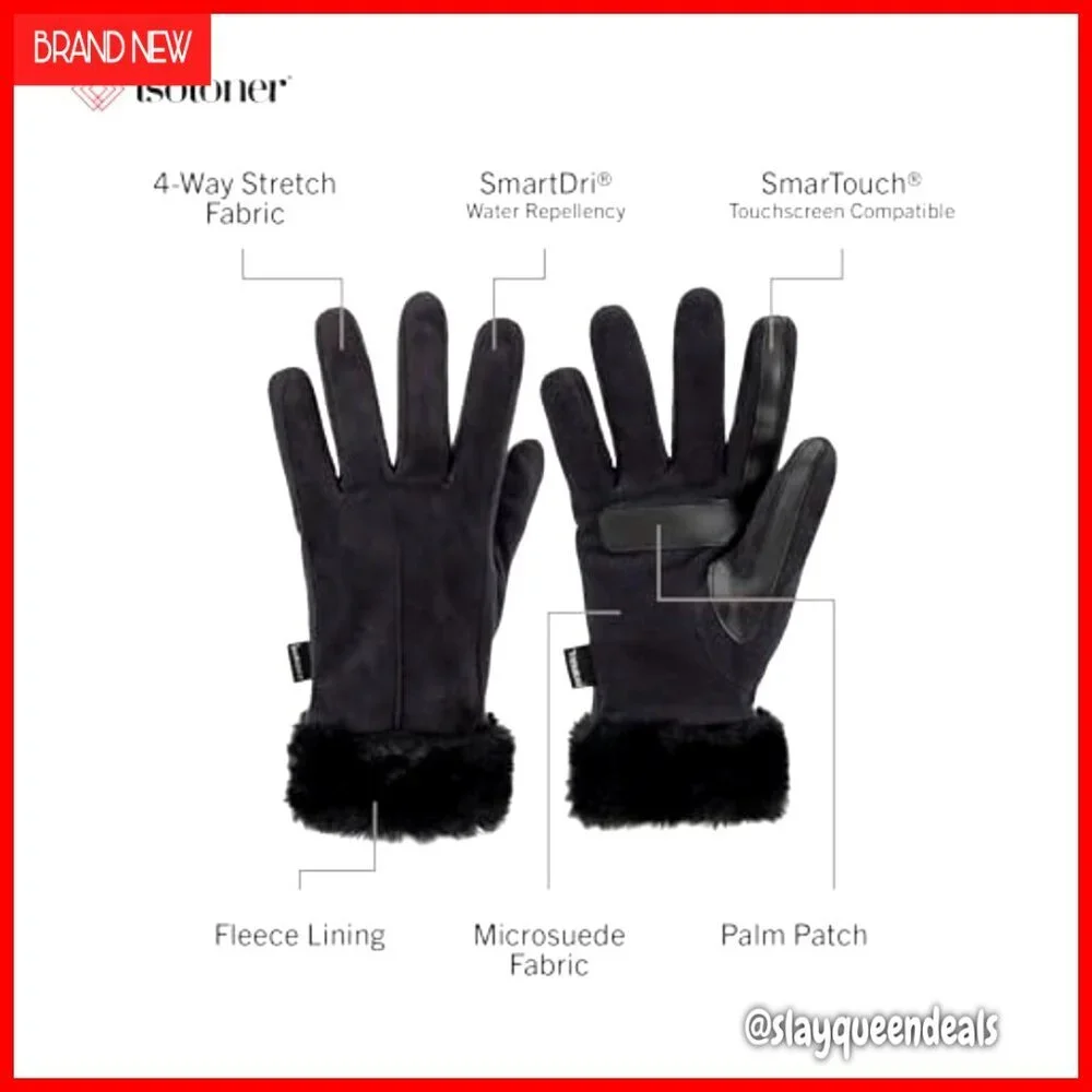Touchscreen Water Repellent Stretch Gloves with Faux Fur Cuff